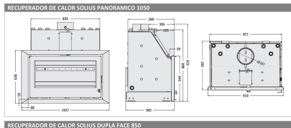 Recuperador de calor a lenha panormico  1050  Solius + KIT HIDRAULICO (SELADO)