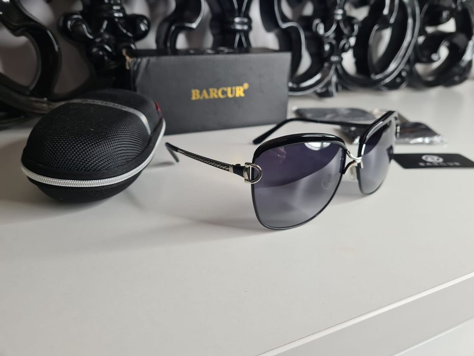 HIT Nowe Damskie Okulary Przeciwsłoneczne BARCUR UV400 Czarne Okazja