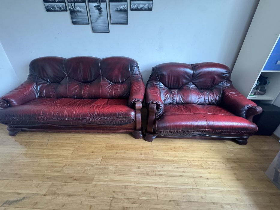 Шкіряний диван  3+2 крісло і пуф натуральна шкіра