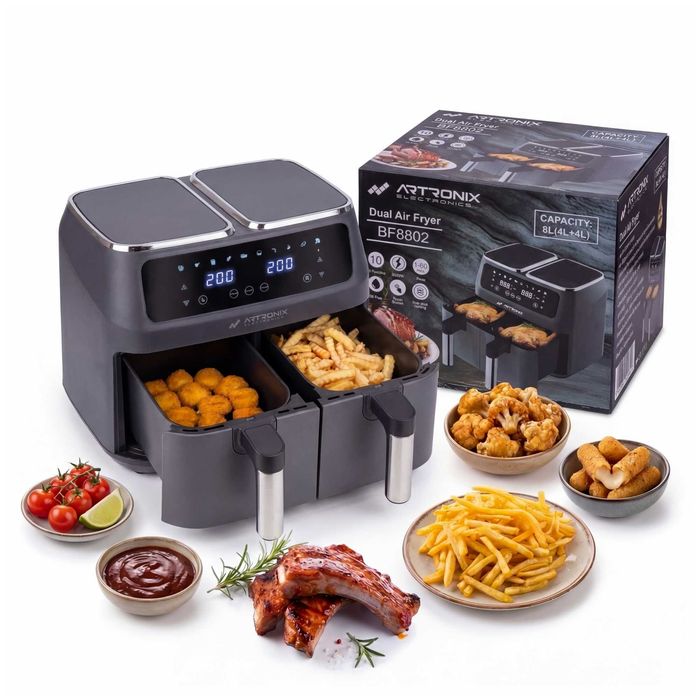 Frytkownica 8L 2500W beztłuszczowa ARTRONIX Air Fryer  GRAFITOWA 2x 4L