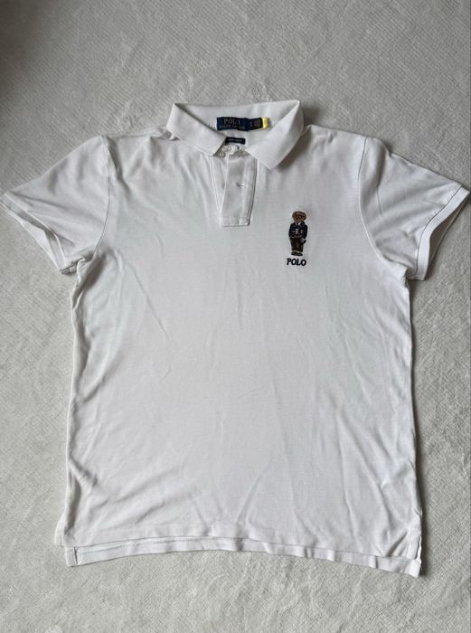Polo Ralph Lauren biała koszulka Polo M miś bear modna