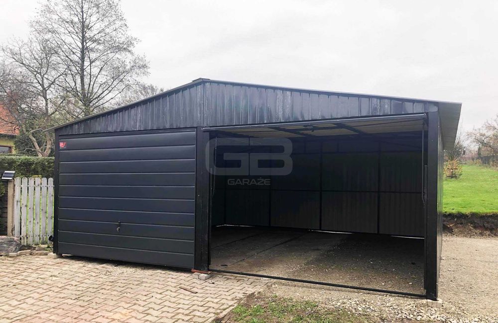 Garaż blaszany 6x6 wolnostojący 2x Brama uchylna dwuspadowy GB191