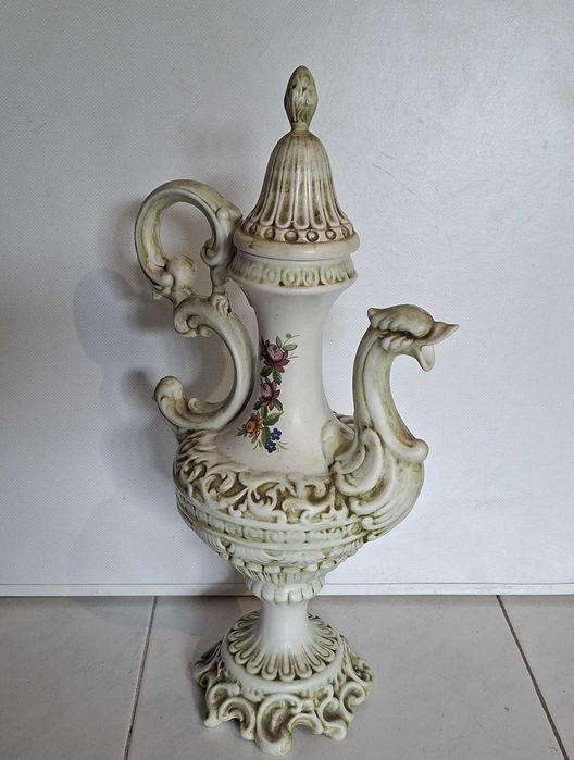 Soberbo Jarrão de Cerâmica, antigo, pintado à mão - 50cm