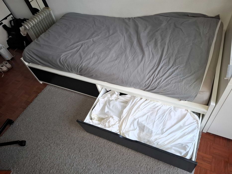 Cama individual IKEA FLaxa + Estrado + Colchão