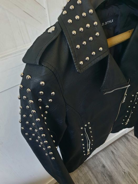 Ramoneska Nowa Black avant garde zip leather jacket rock nity ćwieki D.D. Style 36 38 S M