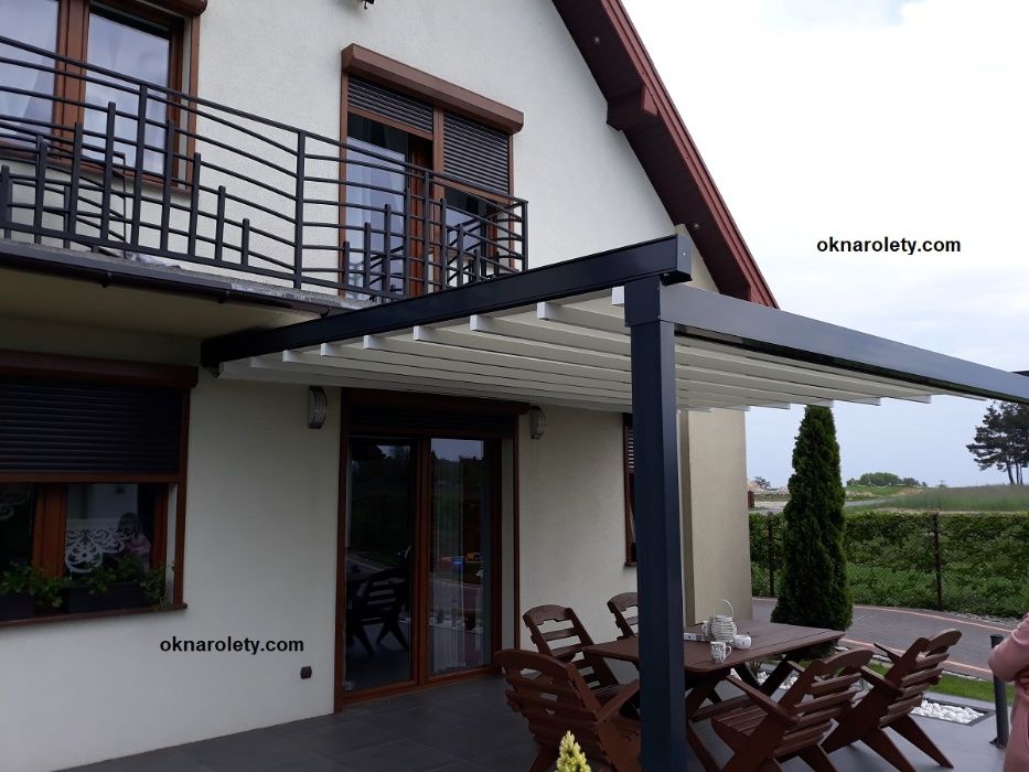 Pergola tarasowa 850x500 Aluminiowa konstrukcja 10 tkanin napęd Somfy