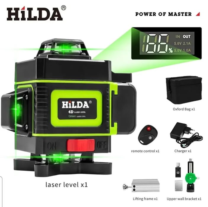 Poziomnica laserowa, zielony laser. Laser Hilda 16 liniowa Promocja