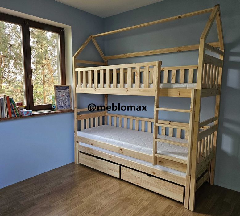 Łóżko piętrowe trzyosobowe 3-osobowe OLAF domek dziecięce z domkiem