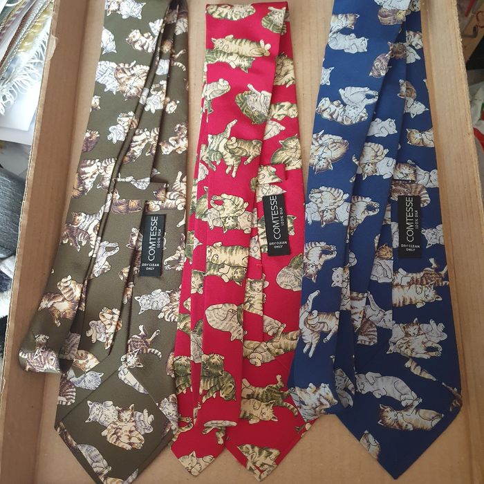 Zestaw krawatów koty jedwab