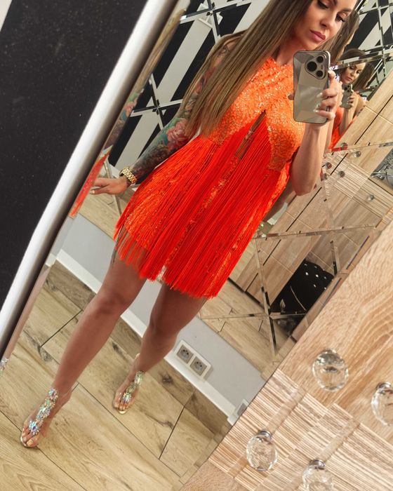 Missguided przepiękna cekiny frędzle 34 XS impreza wesele festiwal sylwester