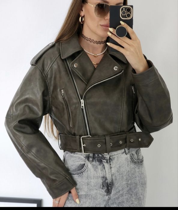Косуха, кожаная куртка хакки zara