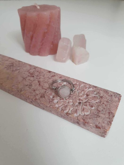 Pierścionek handmade z kwarcem różowym/kryształem górskim