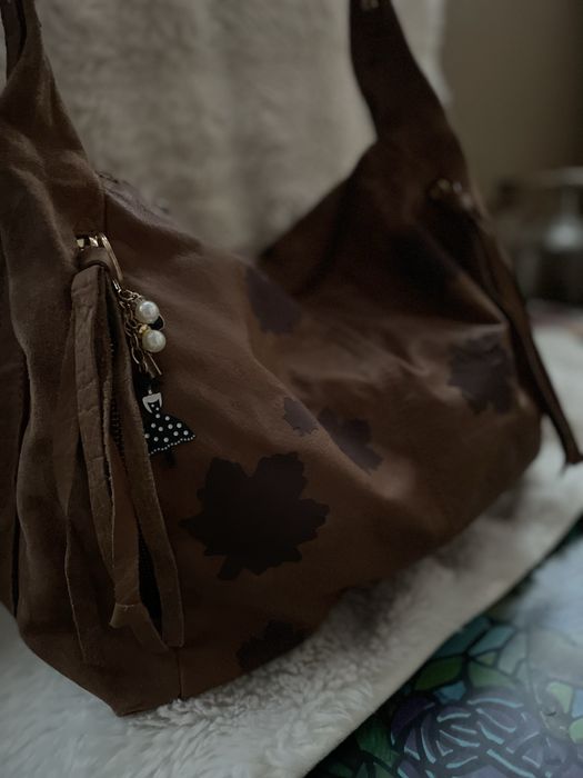 Кожаная сумка Marco Venturi черная +рыжая замша