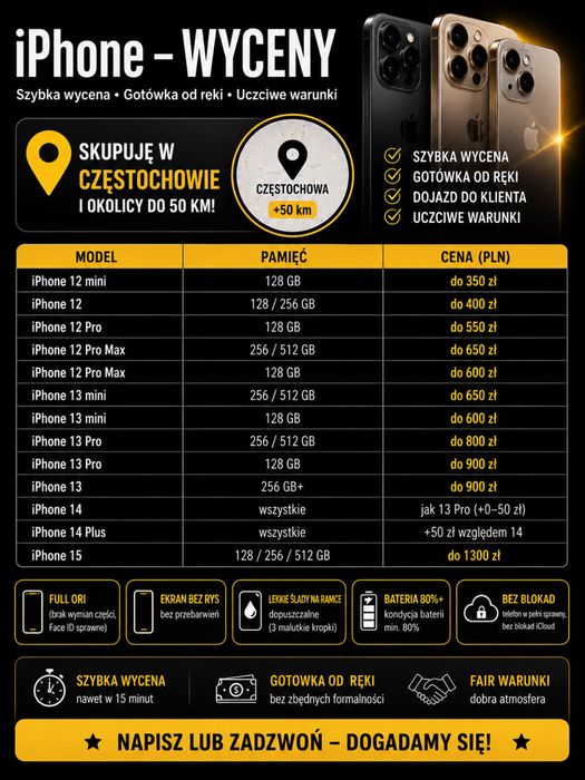 Skup iPhone | Częstochowa +50 km | Szybka wycena | Gotówka od ręki