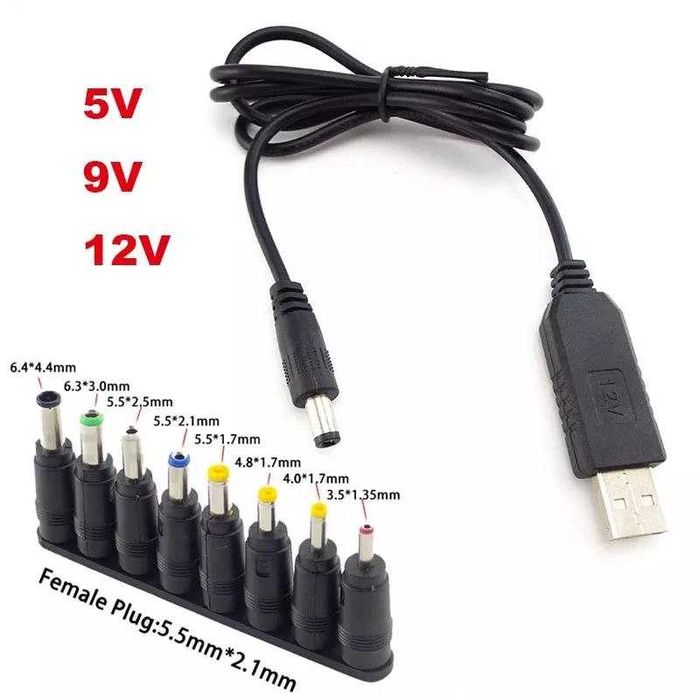 Повышающий преобразователь USB с 5v на 9v, 12v + переходник роутер