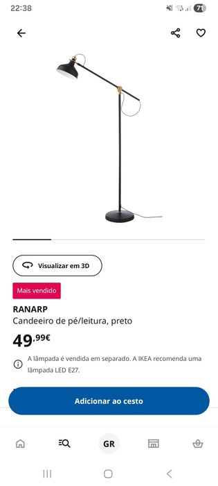 Candeeiro IKEA Ranarp preto