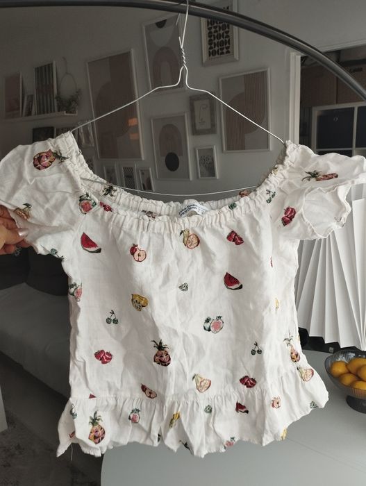 Bluzka lniana XS Zara letnia damska modna piękna.
