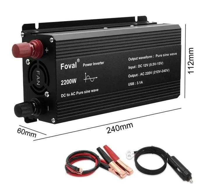 Преобразователь / Инвертор Foval с 12 на 220 В - 2200 Вт чистый синус