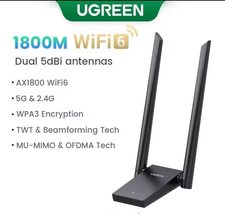 UGREEN AX1800 WiFi 6 dual Wi-fi адаптер з зовнішніми антенами