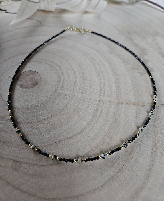 Naszyjnik Choker kamienie naturalne Spinel Jaspis Dalmatyński