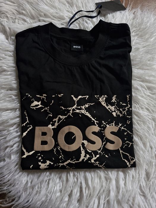 Koszulka męska tshirt bawełniany czarny grubszy materiał solidna s bos
