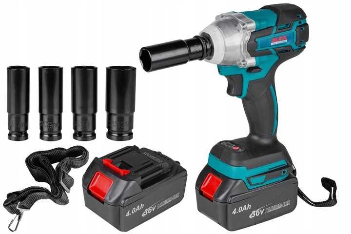 Mocny KLUCZ UDAROWY akumulatorowy bezszczotkowy klucz do kół + NASADKI