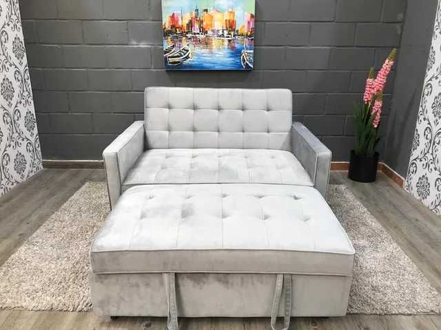 Sofá-cama em veludo cinza com portes grátis