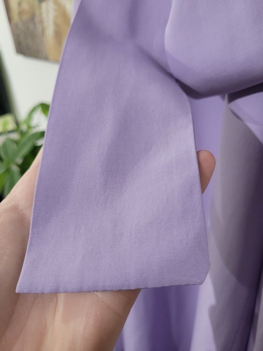 Długa liliowa sukienka retro boho vintage rural style szerokie rękawy