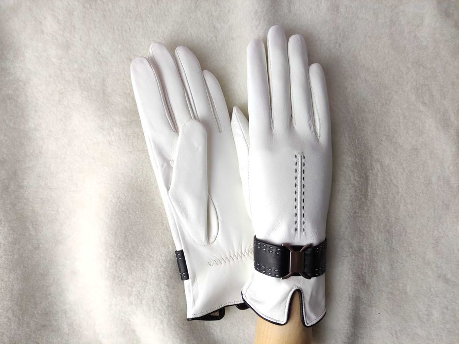 Рукавички жіночі шкіряні Імідж-Галант на кашемірі 407 білий