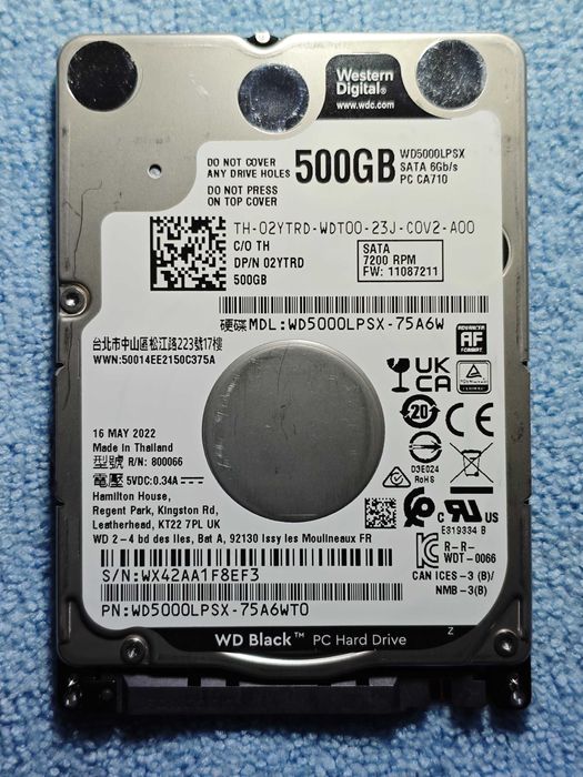 2 discos HDD 2.5" Western Digital Black 500GB (7200 RPM)