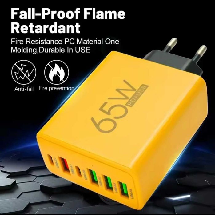 НОВЫЙ Адаптер Блок питания PD 65 Вт 6 портов Быстрая зарядка 3.0