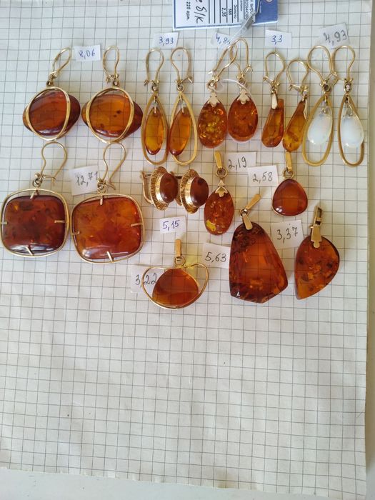 Золотые серьги цитрин,янтарь 583,585 проба,агат,хризолит
