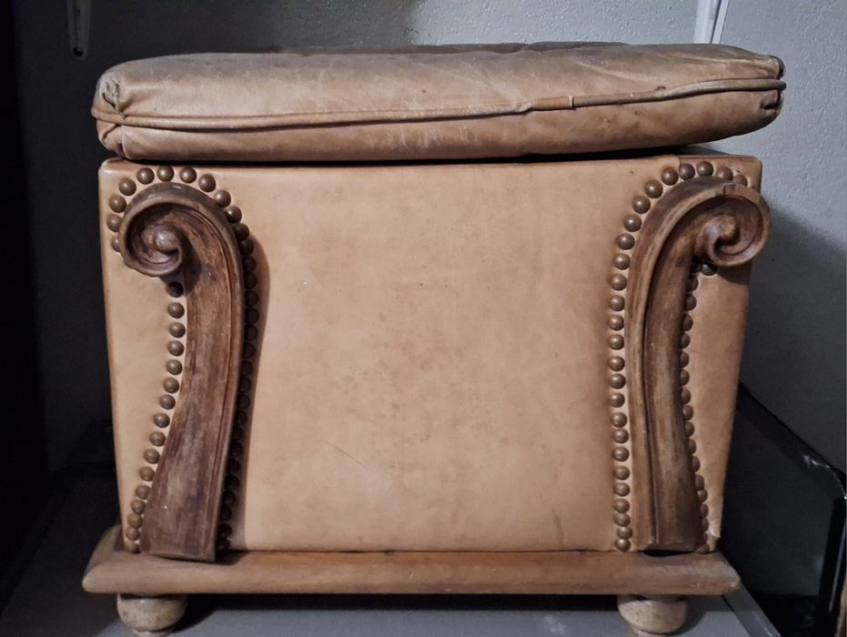 Banco pouf mocho pele carneira antigo restauro