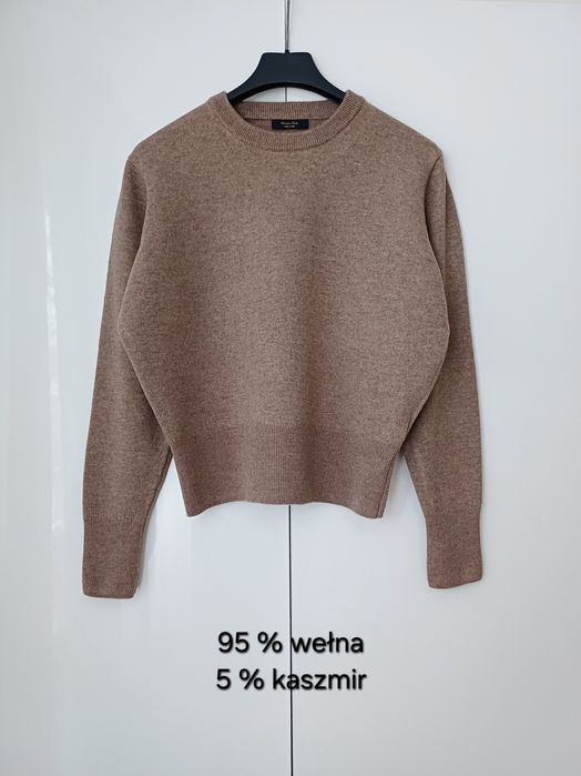 Massimo Dutti wełniany sweter beżowy wełna kaszmir krótszy krój beż