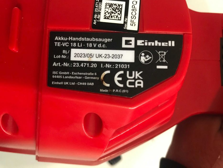 Пилосос акумуляторний Einhell TE-VC 18 Li Solo з Англії