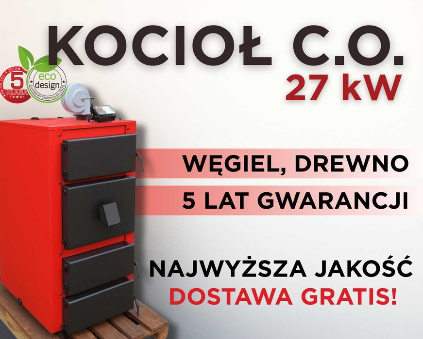 Kotły Kocioł 27kW na Drewno Węgiel - PRODUCENT Piec Zasypowy do 300m2