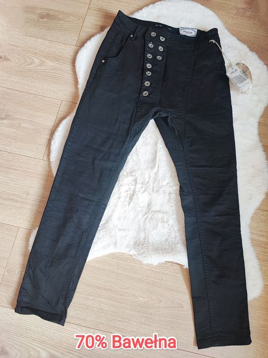 Nowe czarne spodnie damskie M38 wysoki stan z metką bawełna