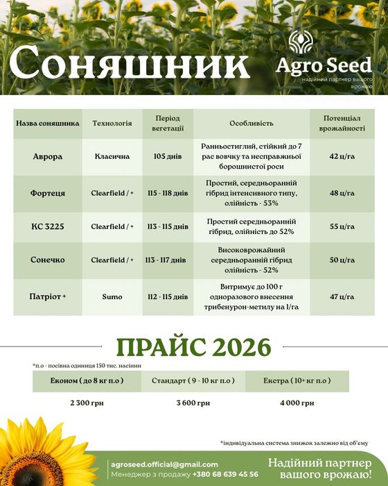 Насіння соняшнику. Посівний матеріал. Гібрид під Євро-Лайтинг