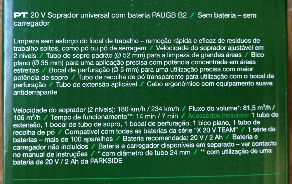 Soprador universal a bateria Parkside 20V