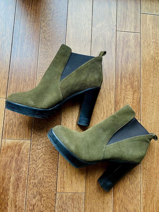 Kozaki 42 43 zamsz skóra zielone aldo platforma wysoki obcas