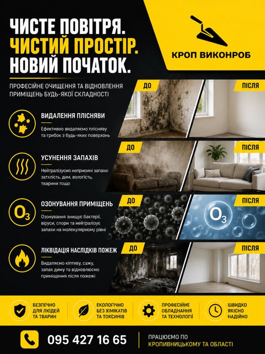 Видалення плісняви, озонування приміщення