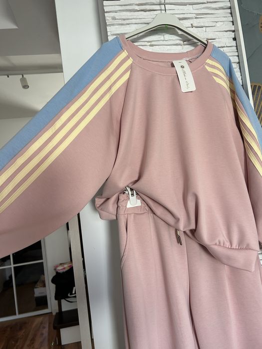 Wiosenny komplet dresowy damski pastelowy dres sportowy Adidas M L XL