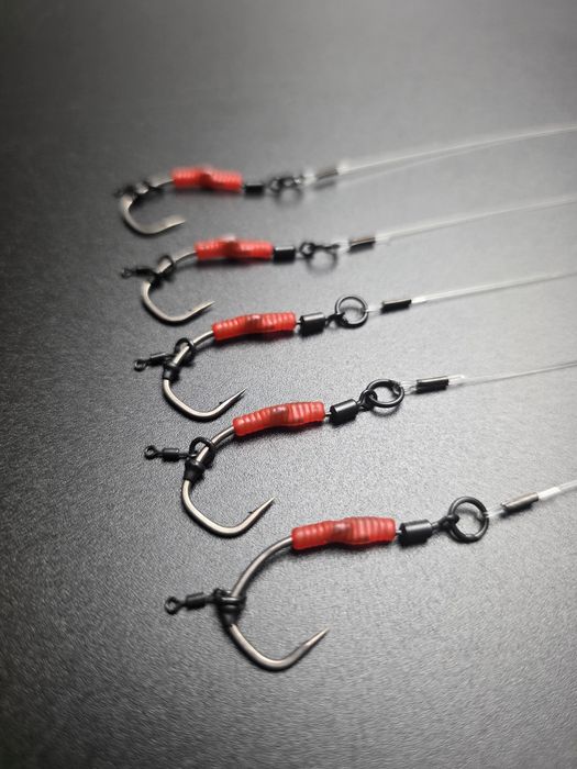 5 x Spinner Rig #4 mikrozadzior Lock Hook czerwony pozycjoner