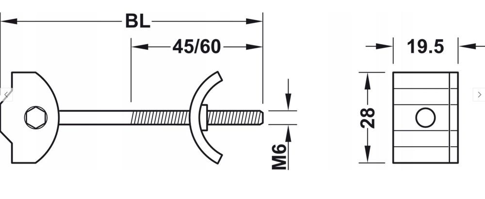 Hafele ZŁĄCZE DO ŁĄCZENIA BLATÓW ZipBolt 35/M6x165 mm, 2 szt.