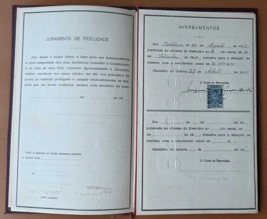Carta Patente Militar Portuguesa Original (1929) – Ministério da Guerra – Cavalaria