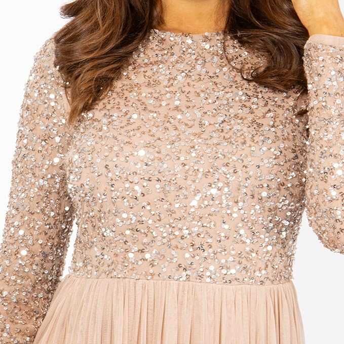 Damska Sukienka Wieczorowa Maxi MAYA DELUXE Cekiny Przygaszony Róż 38