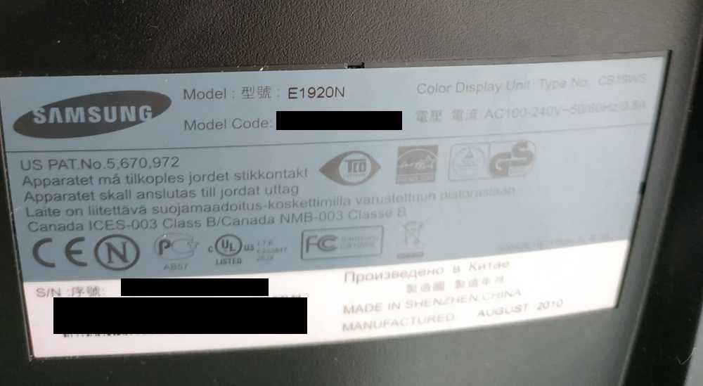 Monitor SyncMaster SAMSUNG 19 Cali E1920N