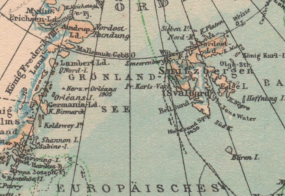 Arktyka Biegun Pn. Wyprawy polarne. Stara mapa 1927 r. oryginał