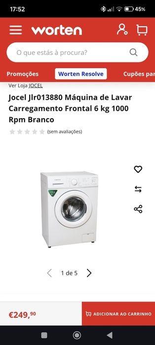 Máquina de Lavar Roupa Jocel 6kg (Como Nova) – 1000 RPM / Classe A++