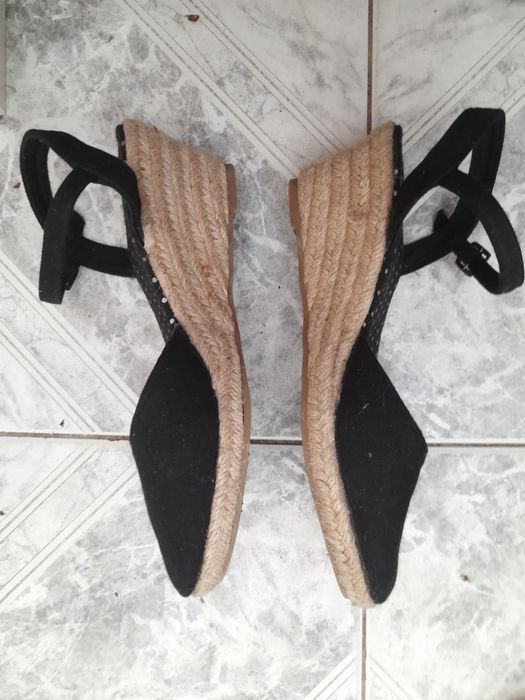 F&F czarne bawełniane espadryle na koturnie klinie 39